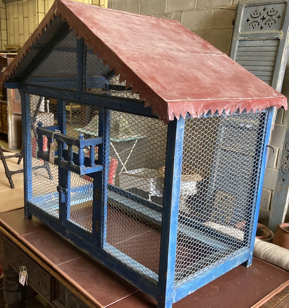 A French painted wirework bird cage, width 102cm, height 96cm